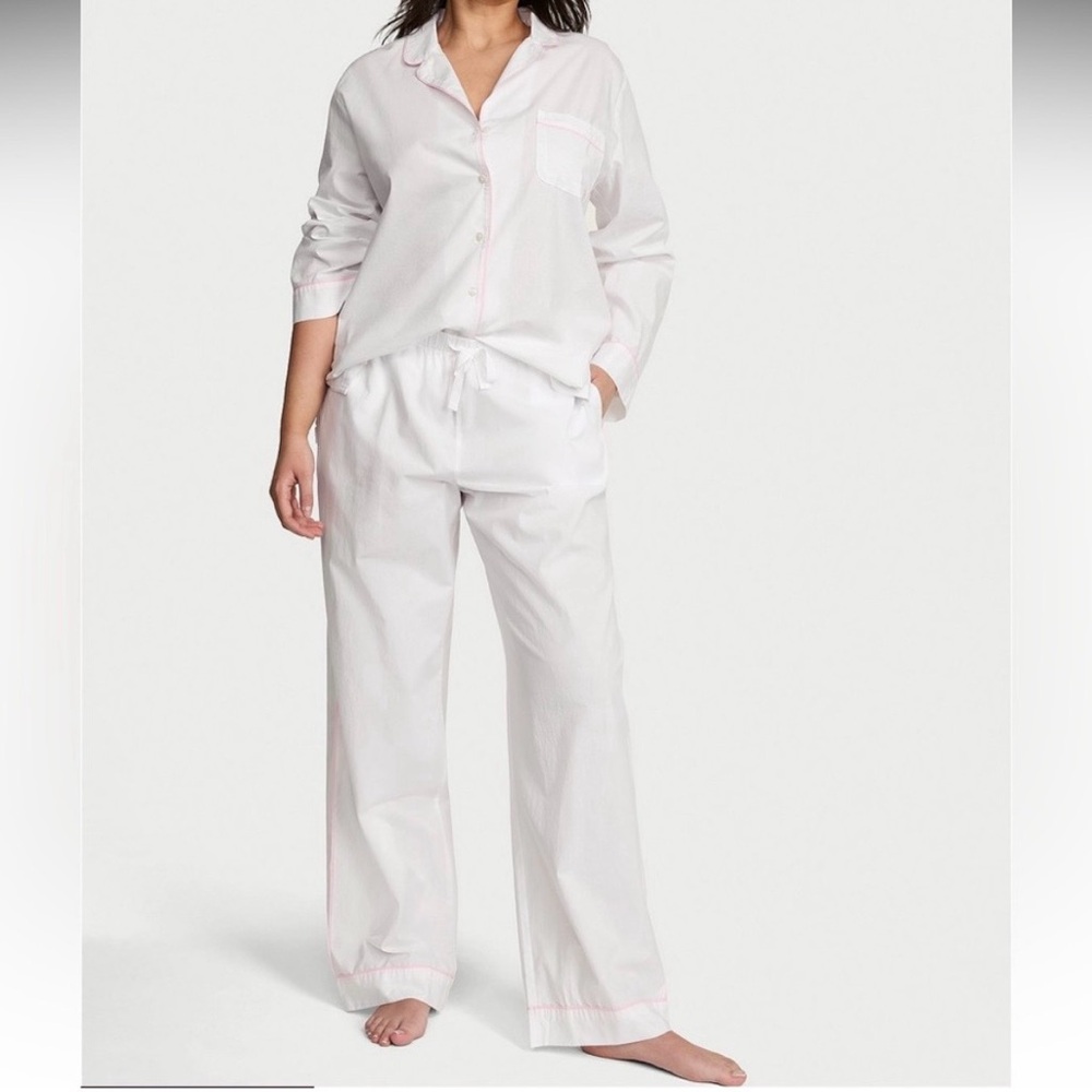 Victoria's Secret White Pajama Set with Pink Trim